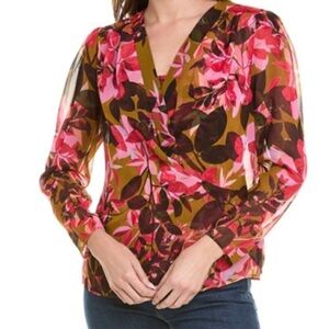 CAbi Mia Floral Blouse - Pink, Red, Brown, Gold